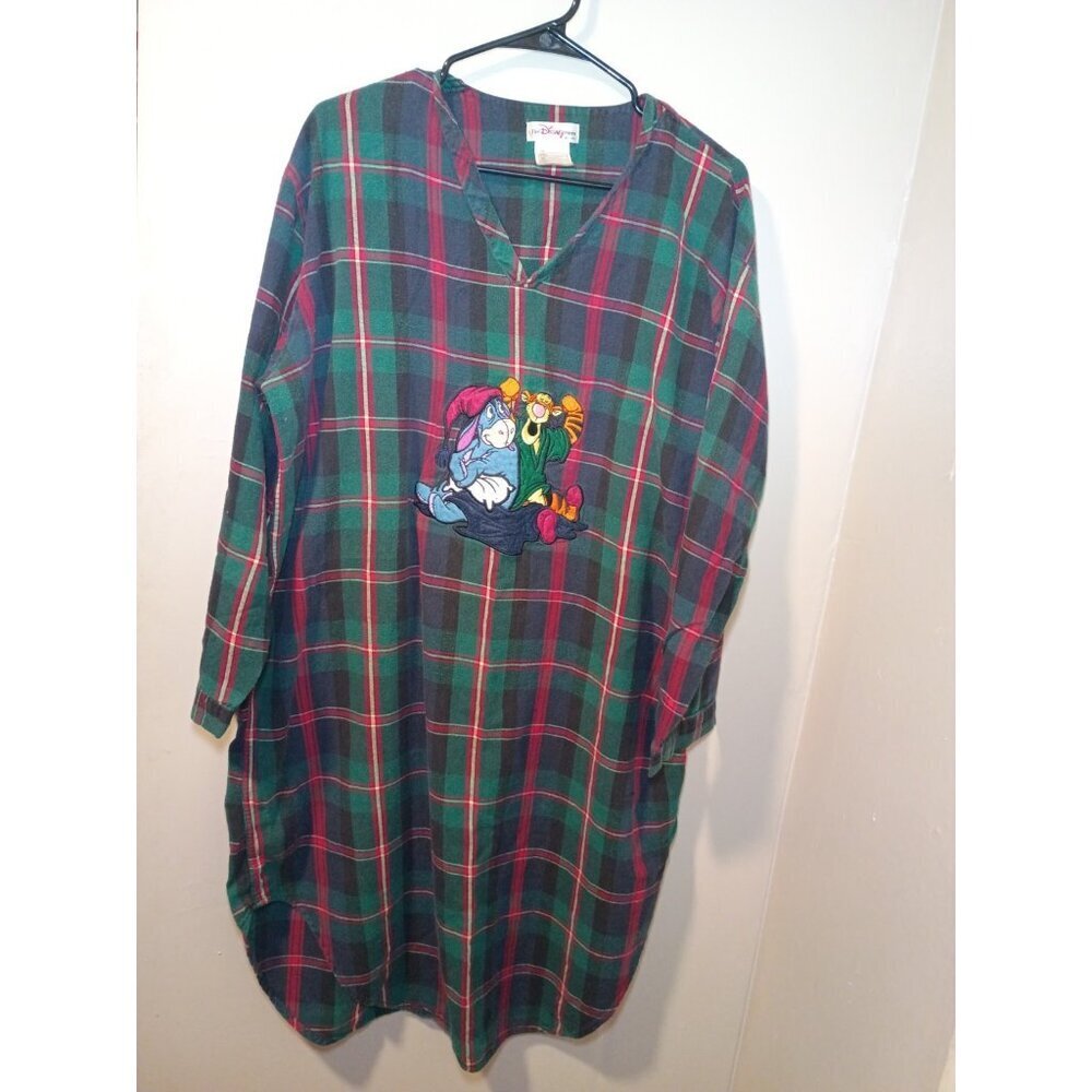 Vintage Disney Store Tigger Eeyore Plaid Sleep Shirt Nightgown Flannel One Size